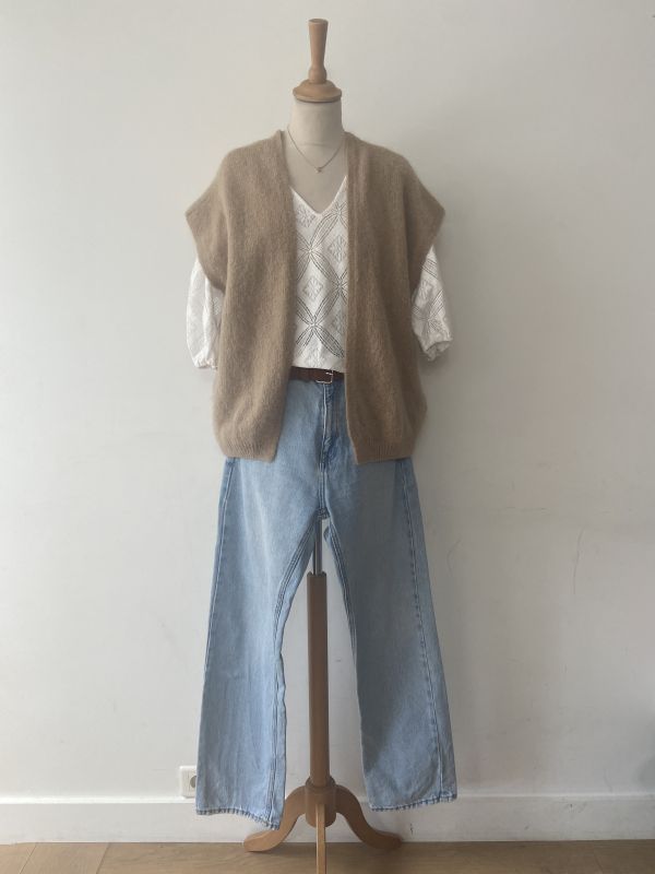 gilet NAIS, haut GRACE ET MILA, jean CACHE-CACHE